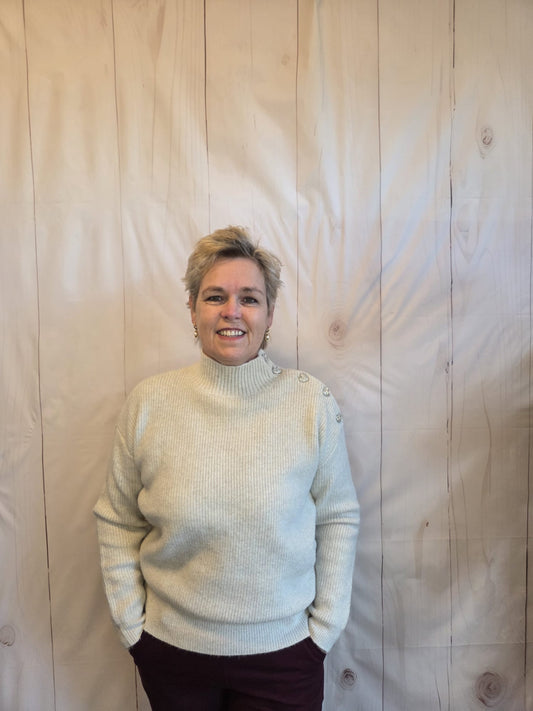 Morgan ecru wit trui met hartjes knopen