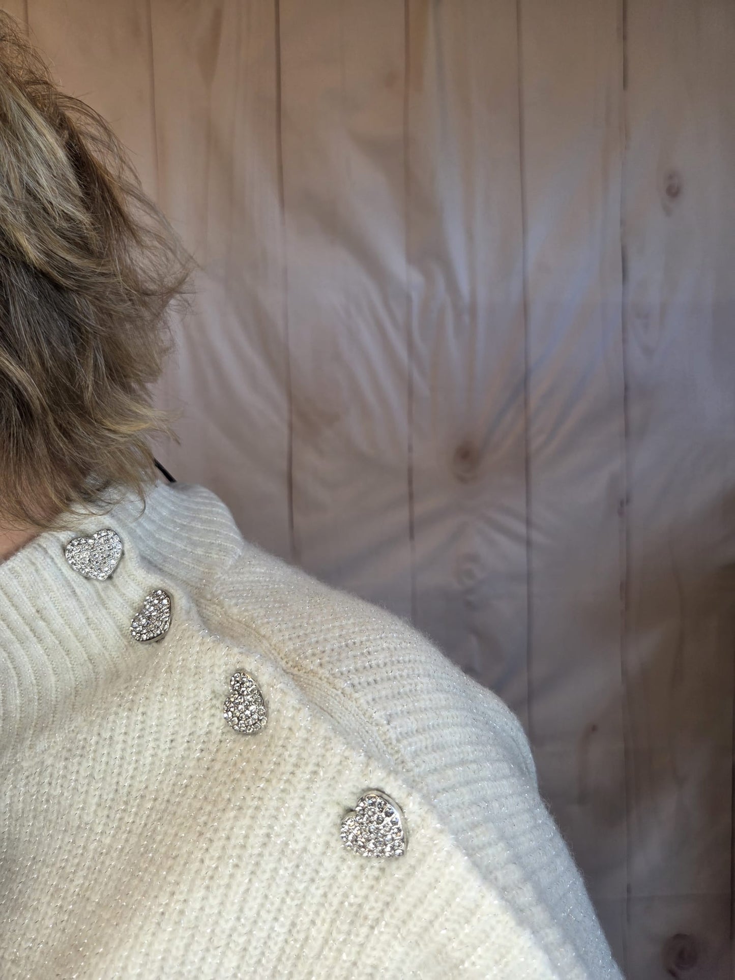 Morgan ecru wit trui met hartjes knopen