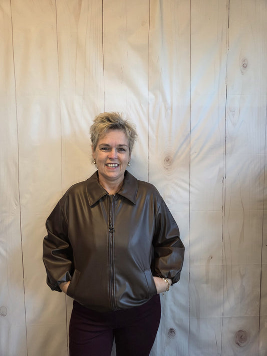 Lederlook jack donkerbruin