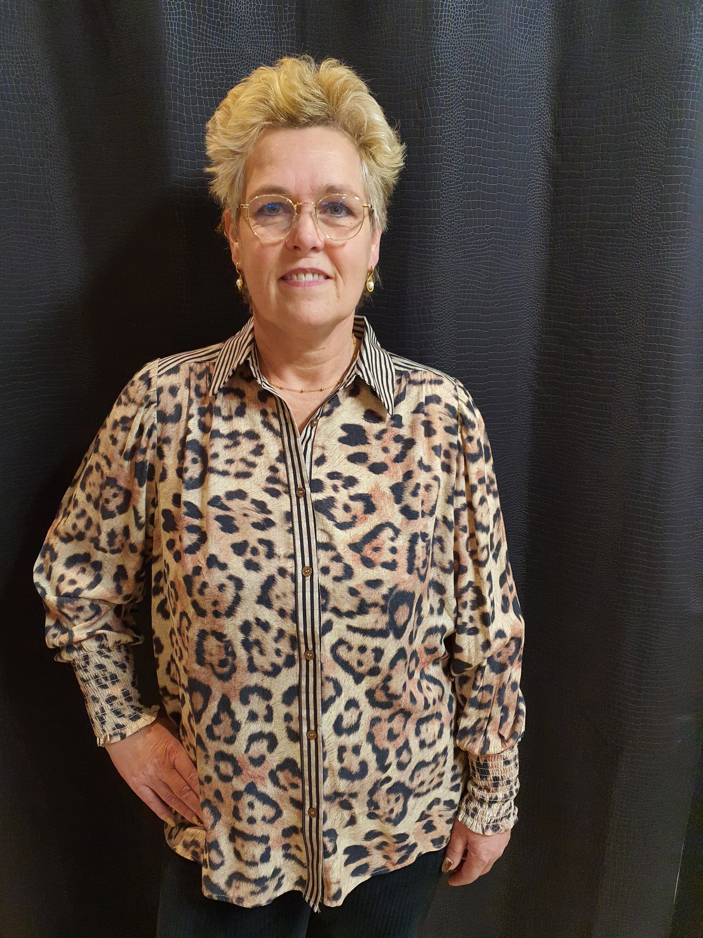 Panter blouse Ayla met streepjes Exxcelent