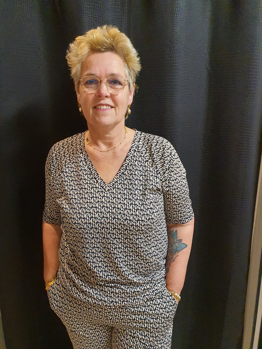 Top korte mouw Perity zwart/offwhite Exxcelent