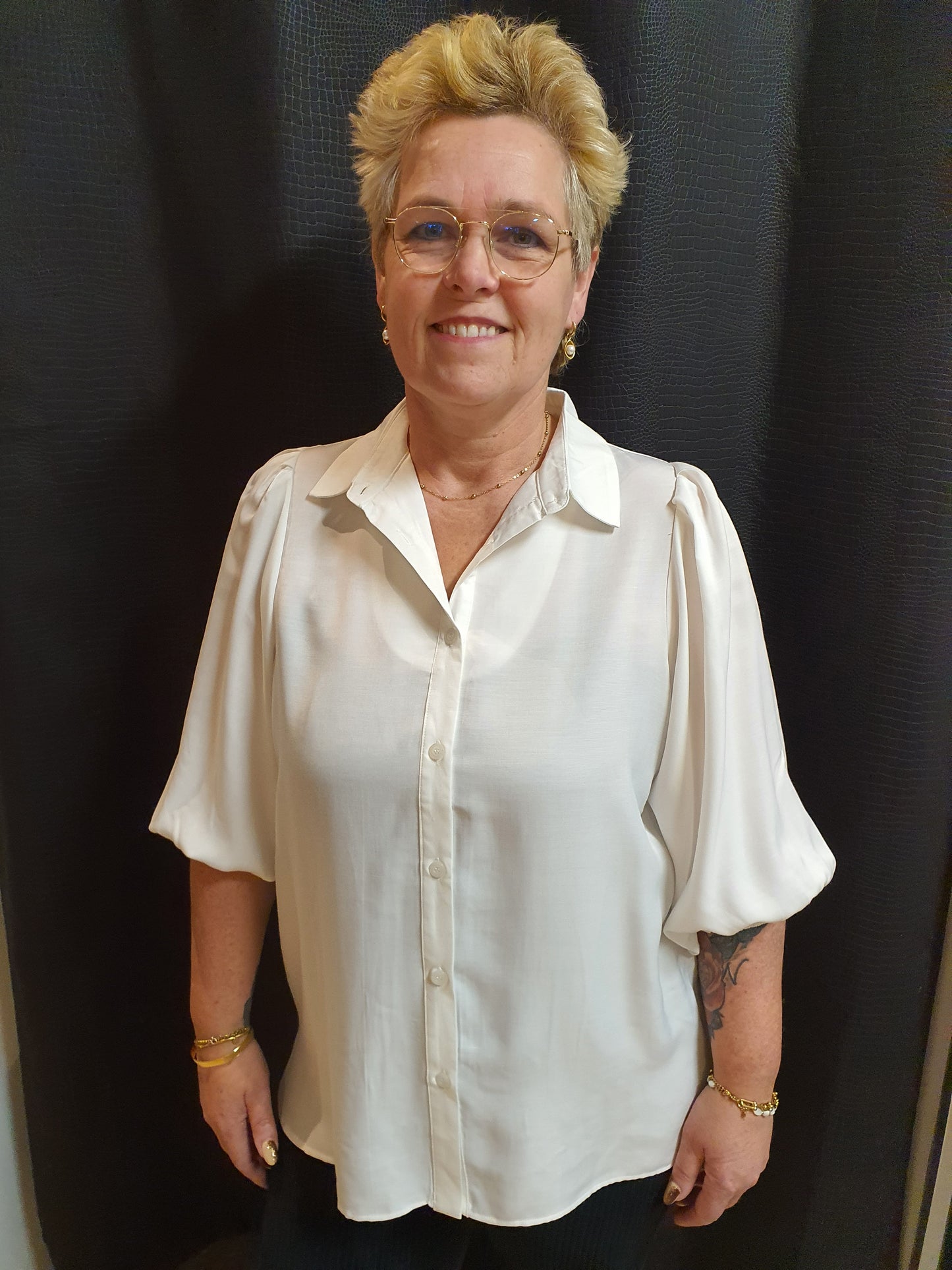 Witte blouse driekwart mouw Demi Exxcelent