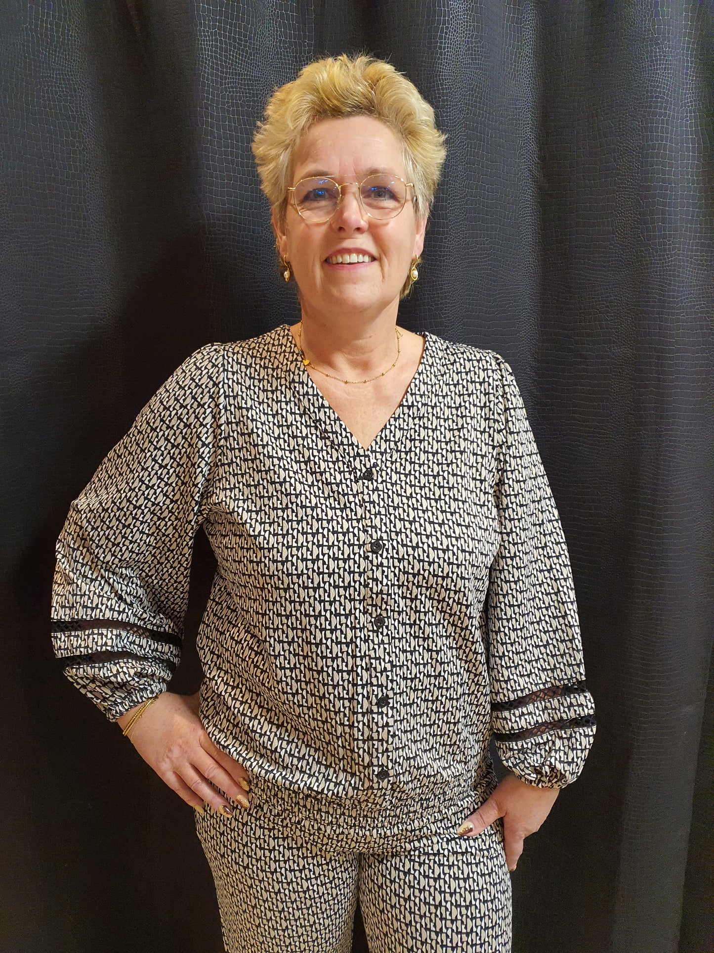 Blouse lange mouw Samara black/offwhite Exxcelent