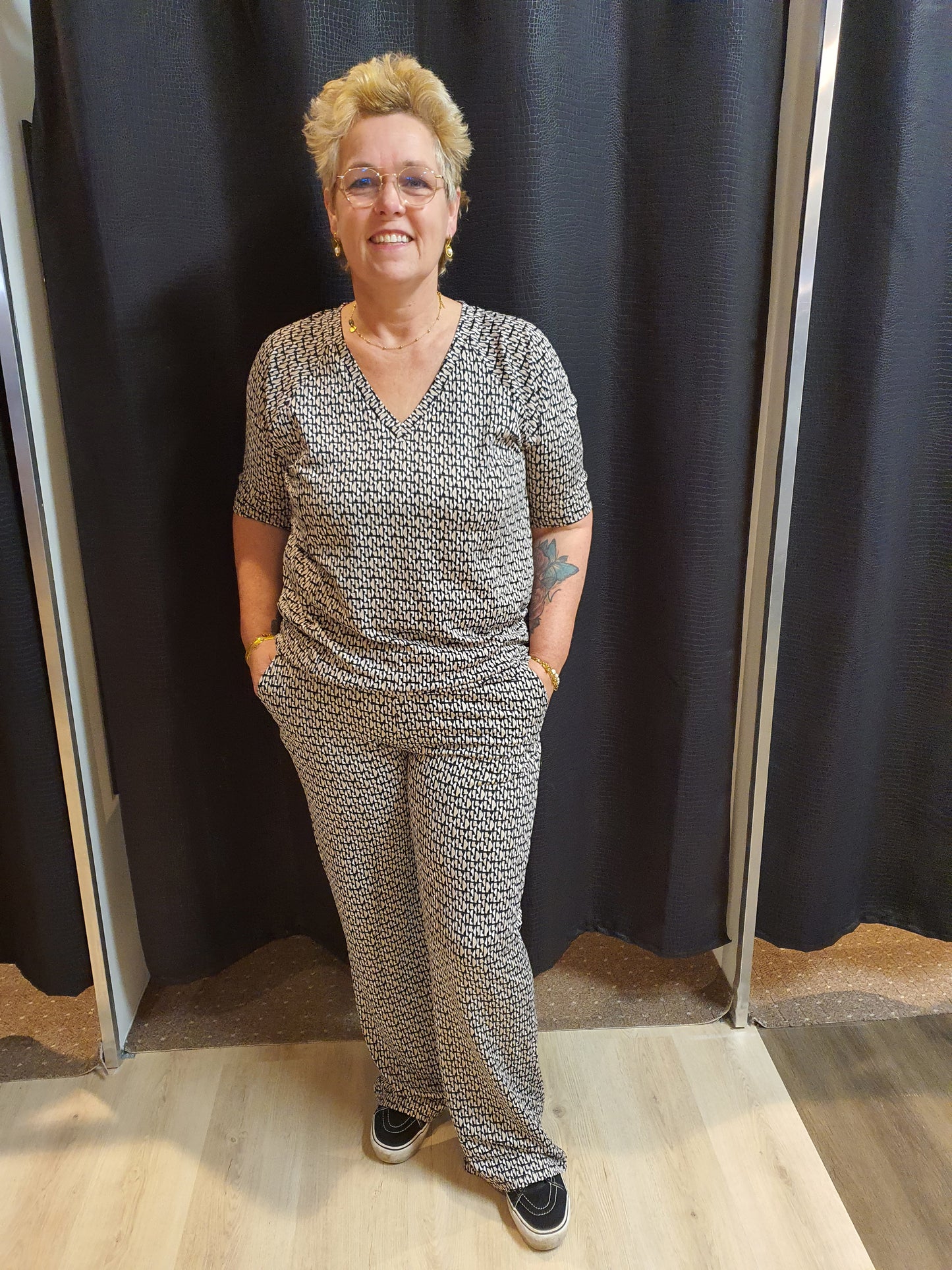 Broek Catherina zwart/offwhite Exxcelent